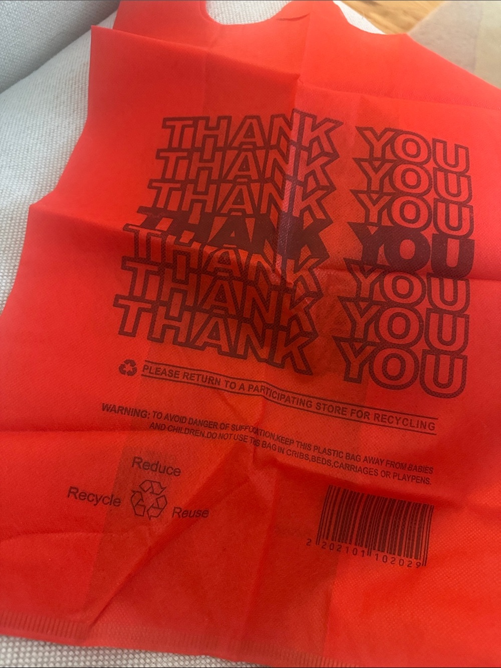 Reusable Red 'Thank You' Shopping Bag